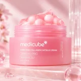Medicube PDRN Pink Collagen Capsule Cream jar with pink capsules